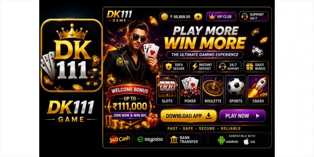 DK111 Game home screen showing premium gaming interface with bonus offers